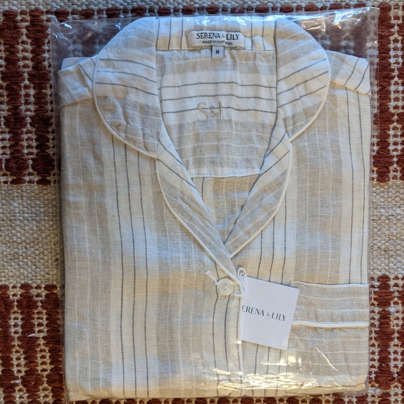 Porto Striped Linen Pajamas Flax Tan: Serena &Lily - Picture 2 of 4